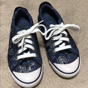 Navy blue Coach shoes SZ 6 w/Gold metallic print